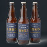 Étiquette Pour Bouteilles De Bière 60th Birthday Born 1963 Ajouter Nom Blue Gold<br><div class="desc">Anniversaire personnalisé ajoutez votre nom et étiquette de bière année. Modifiez le nom et l'année avec le modèle fourni. Un magnifique accessoire de fête d'anniversaire bleu personnalisé. Plus de cadeaux et de fournitures de fête disponibles avec le design "de normes de fixation" dans le magasin.</div>