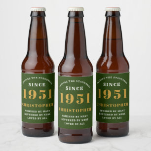 Étiquette Pour Bouteilles De Bière 70e anniversaire 1951 Green Gold Retro Personnalis