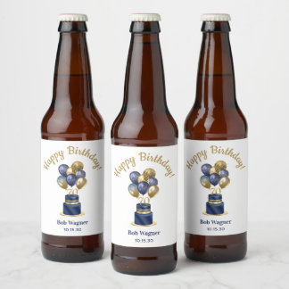 Étiquette Pour Bouteilles De Bière 70e anniversaire Marine Blue Balloon Cake