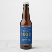 Étiquette Pour Bouteilles De Bière 70e anniversaire Nom 1952 Blue Gold Elegant Chic (Devant)