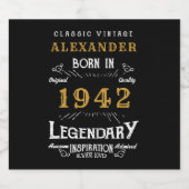 Étiquette Pour Bouteilles De Bière 80e anniversaire personnalisé Né en 1942 Noir Vint (Étiquettes simples)