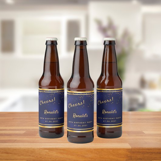 Étiquette Pour Bouteilles De Bière 80e fête d'anniversaire marine bleu or applaudisse
