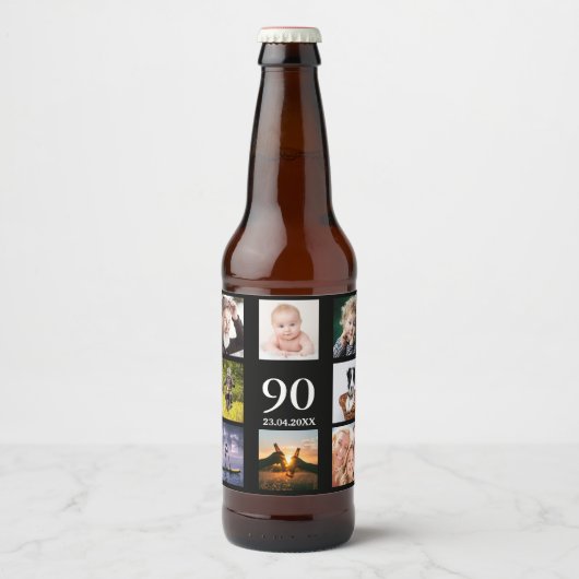 Étiquette Pour Bouteilles De Bière 90e anniversaire fête photo collage mec noir (Devant)