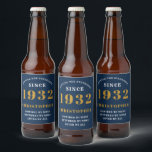 Étiquette Pour Bouteilles De Bière 90th Birthday 1932 Blue Gold Retro Ajouter un nom<br><div class="desc">Un design étiquette classique et personnalisé pour cette célébration d'anniversaire pour une personne spéciale née en 1932 et ayant 90 ans. Ajoutez le nom à ce design vintage de style rétro bleu, blanc et or pour un cadeau personnalisé de 90ème anniversaire. Modifiez facilement le nom et l'année avec le modèle...</div>