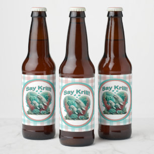 Étiquette Pour Bouteilles De Bière Adorable "Say Krill" Baleine Portrait de famille