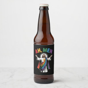 Étiquette Pour Bouteilles De Bière Ah Men Funny Jesus LGBTQ Gay pride Arc-en-ciel