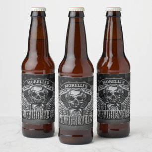 Étiquette Pour Bouteilles De Bière American Biker AJOUTER LE NOM Skull V-Twin Motos