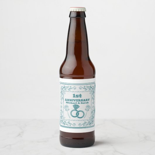 Étiquette Pour Bouteilles De Bière Anniversaire Floral mariage année personnalisable (Devant)