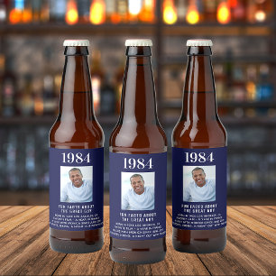 Étiquette Pour Bouteilles De Bière Anniversaire marine bleu photo fun faits bio année