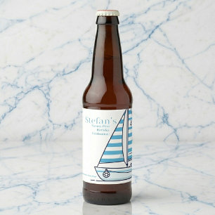 Étiquette Pour Bouteilles De Bière Anniversaire Voilier Bleu Nautique