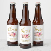 Étiquette Pour Bouteilles De Bière Aquarelle Floral Rose Blush or Mariage Cheveux (Bouteilles)