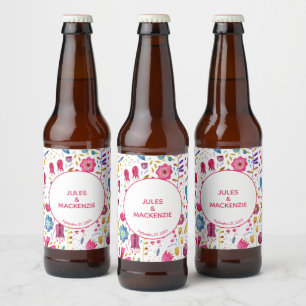 Étiquette Pour Bouteilles De Bière Aquarelle moderne Floral rose violet