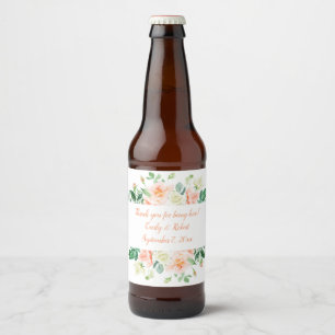 Étiquette Pour Bouteilles De Bière Aquarelle Pêche Rose et bouteille de bière verte