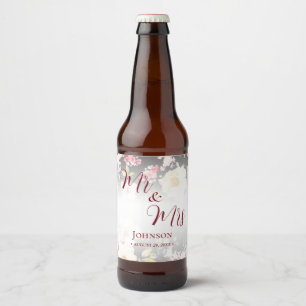Étiquette Pour Bouteilles De Bière Aquarelle rose Roses jaunes, noir flou, Mariage