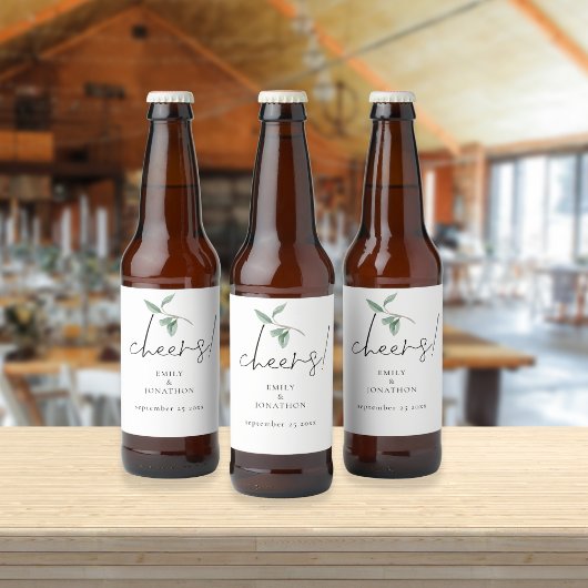 Étiquette Pour Bouteilles De Bière Aquarelle Sage Eucalyptus Cheers Mariage