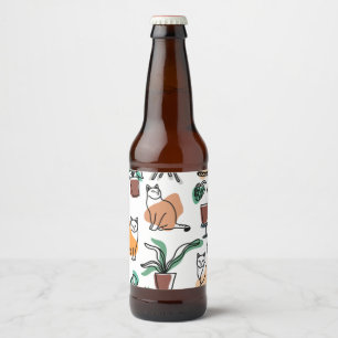 Étiquette Pour Bouteilles De Bière Art de trait dessin chats et fleurs