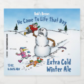 Étiquette Pour Bouteilles De Bière Attaques de Snowman Drôle Cartoon (Étiquettes simples)