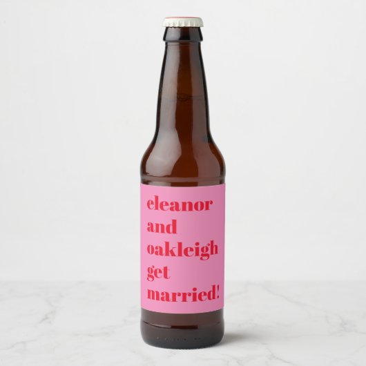 Étiquette Pour Bouteilles De Bière Audacieuse Typographie Fun Rose Rouge Chic Mariage (Devant)