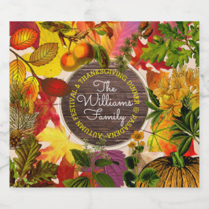 Étiquette Pour Bouteilles De Bière Automne Feuilles Collage Monogramme Bois Vintage