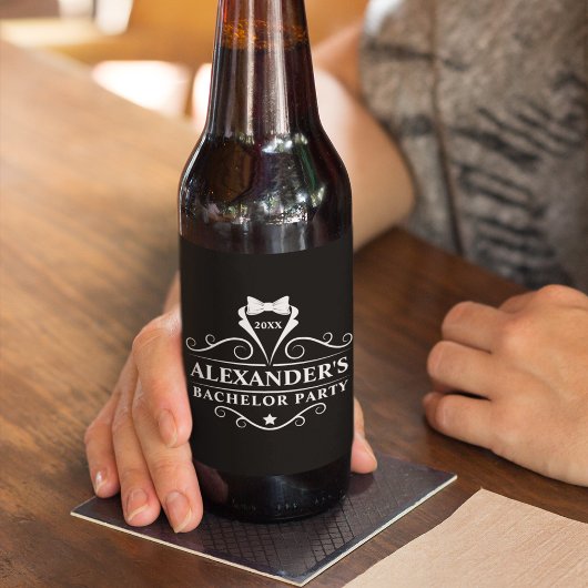 Étiquette Pour Bouteilles De Bière Bachelor Party Tuxedo Cravate noir