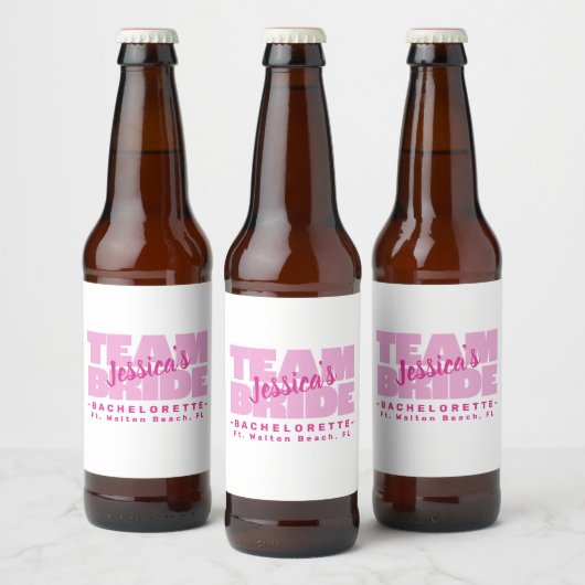 Étiquette Pour Bouteilles De Bière Bachelorette Team Bride Mariage Cool Retro Pink (Bouteilles)