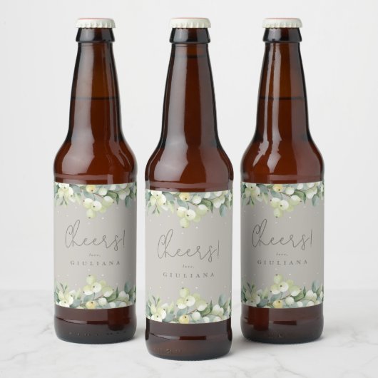 Étiquette Pour Bouteilles De Bière Bachelorte d'hiver Greige Snowberry+Eucalyptus (Bouteilles)