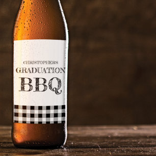 Étiquette Pour Bouteilles De Bière Barbecue de fin d'études à carreaux