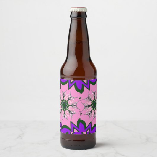 Étiquette Pour Bouteilles De Bière Beau motif de teinte violet rose bébé monogramme (Devant)