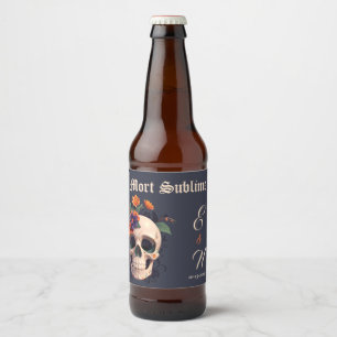 Étiquette Pour Bouteilles De Bière Bière de mariage au crâne floral gothique élégant
