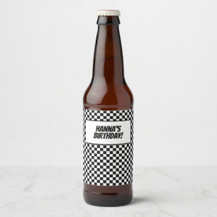Étiquette Pour Bouteilles De Bière Black White Check Motif Racing thème Anniversaire