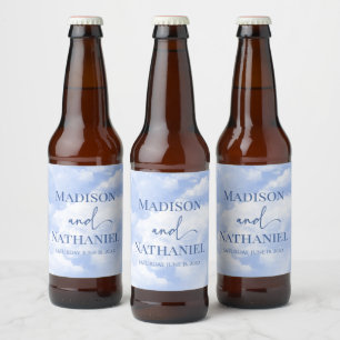 Étiquette Pour Bouteilles De Bière Bleu Blanc Étincelle Nuages Rêveur Élégant Mariage