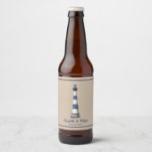Étiquette Pour Bouteilles De Bière Bleu Blanc Phare Bordure Mariage Kraft (Devant)