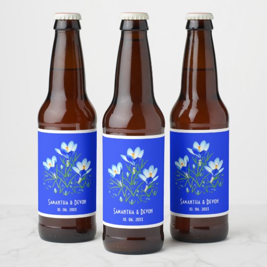Étiquette Pour Bouteilles De Bière Bleu Crocus Mariage Lâtes de bière (Bouteilles)