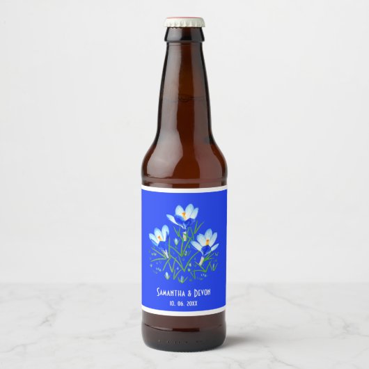 Étiquette Pour Bouteilles De Bière Bleu Crocus Mariage Lâtes de bière (Devant)