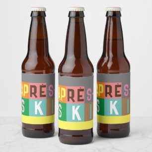 Étiquette Pour Bouteilles De Bière Bloc de couleurs après ski Retro Skier
