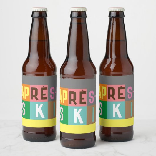 Étiquette Pour Bouteilles De Bière Bloc de couleurs après ski Retro Skier (Bouteilles)