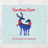 Étiquette Pour Bouteilles De Bière Blue Nordic Christmas Reindeer Pair (Étiquettes simples)