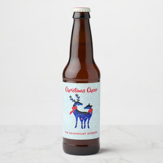 Étiquette Pour Bouteilles De Bière Blue Nordic Christmas Reindeer Pair (Devant)