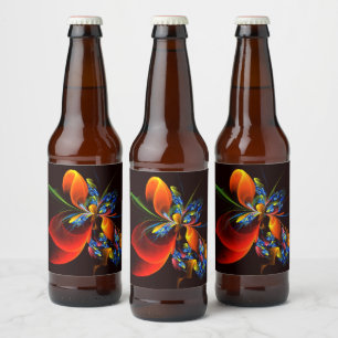 Étiquette Pour Bouteilles De Bière Blue Orange Floral Moderne Art Abstrait Motif #03