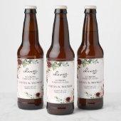 Étiquette Pour Bouteilles De Bière Boho moderne bordeaux fleuri or géométrique (Bouteilles)