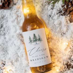 Étiquette Pour Bouteilles De Bière Bois Mariage À feuillage persistant d'hiver
