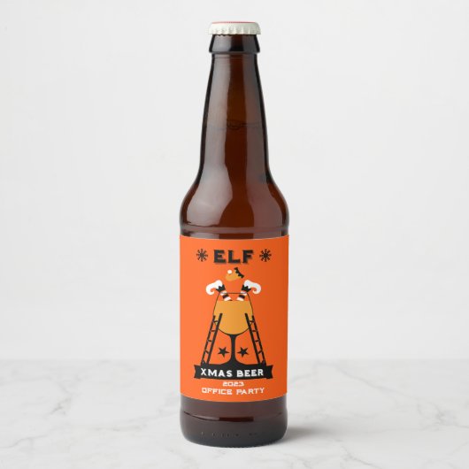 Étiquette Pour Bouteilles De Bière Boisson de Noël Elf (Devant)