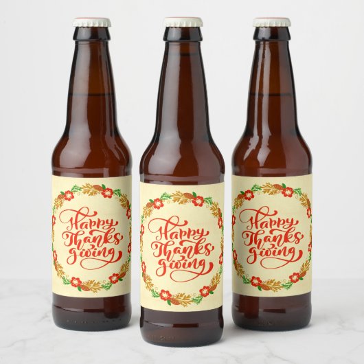 Étiquette Pour Bouteilles De Bière Bon thanksgiving Red Gold Wreath (Bouteilles)