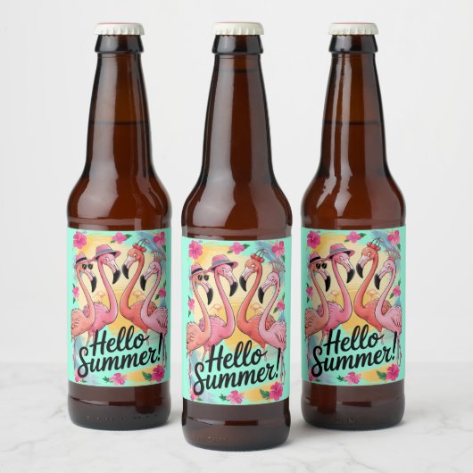 Étiquette Pour Bouteilles De Bière Bonjour été mignonne Flamant rose plage vacances T (Bouteilles)