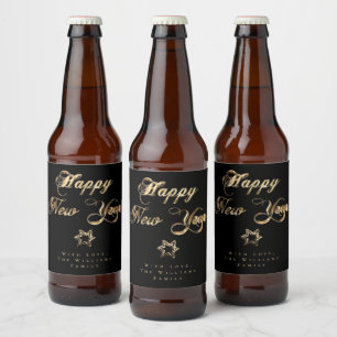 Étiquette Pour Bouteilles De Bière Bonne année Elégante Black et Gold Look Star