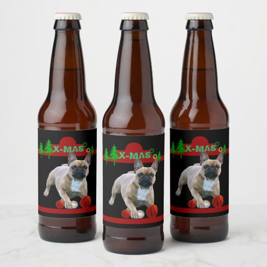 Étiquette Pour Bouteilles De Bière Bouledogues français fête de Noël (Bouteilles)