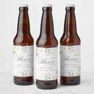 Étiquette Pour Bouteilles De Bière Bouquet Floral de Verdure Blanc Rustique pour Mari