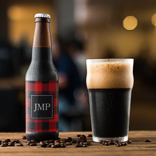 Étiquette Pour Bouteilles De Bière Buffle rouge moderne posé | Initiale personnelle