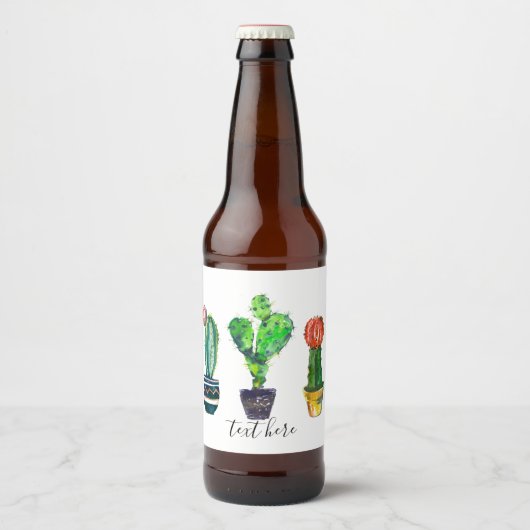 Étiquette Pour Bouteilles De Bière cactus, succulent, aquarelle, fiesta, mexicaine, (Devant)