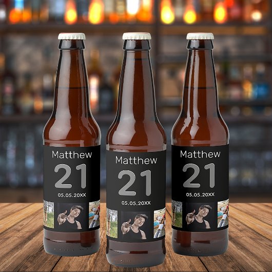 Étiquette Pour Bouteilles De Bière cadeau de 21 ans avec photo personnalisée pour hom